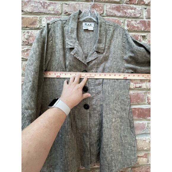 FLAX Oversized Button Down Linen Blazer Jacket Pockets‎ Lagenlook Size Medium - Picture 6 of 13